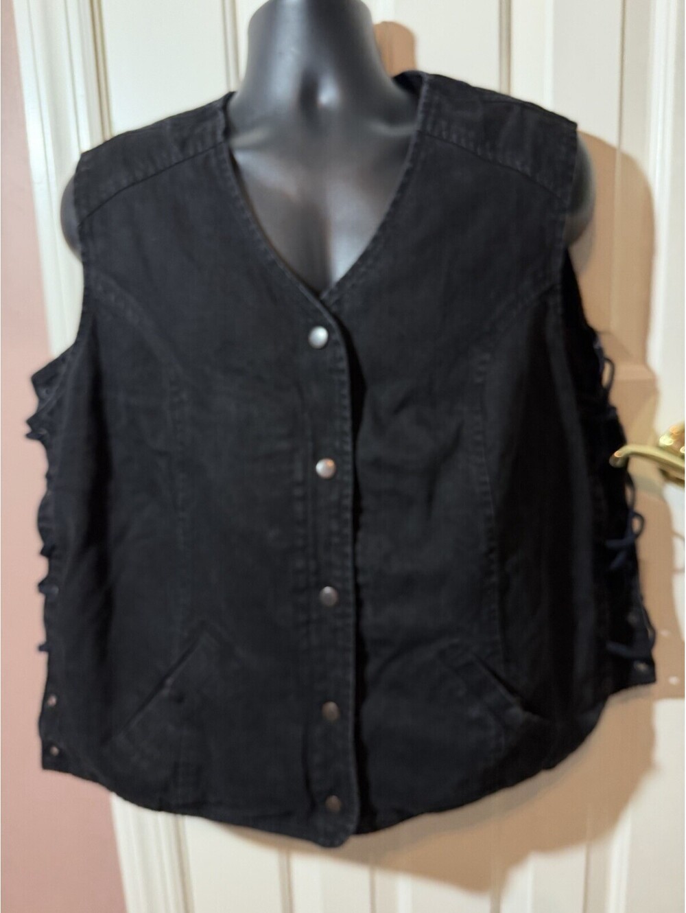 Black Denim Motorcycle Vest by Daniel Smart Concealed Carry Mens XL